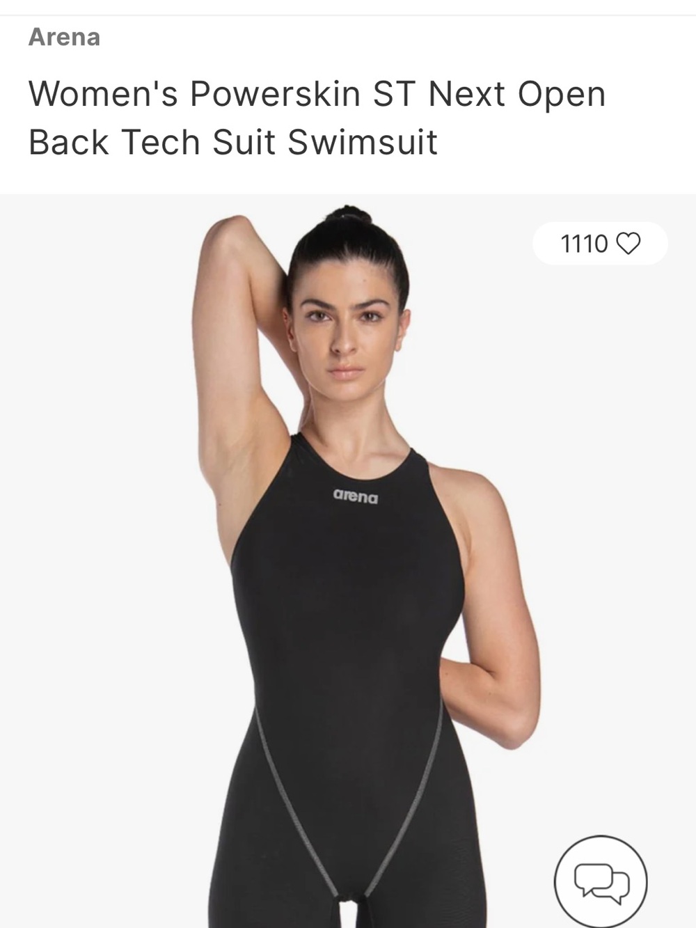 Arena Women's Powerskin ST Next Open Back Tech Suit - Black NWOT